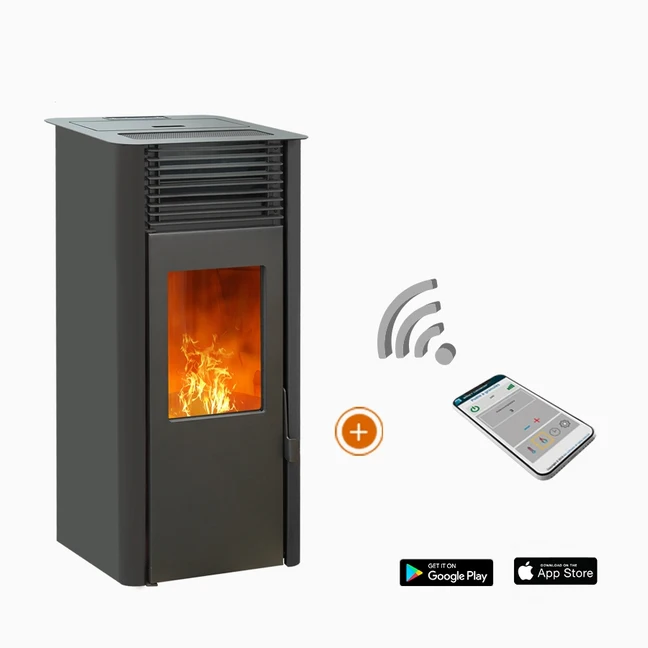 Stufa a pellet idro EMAFLAM REVA 9 kW Nera (modulo Wifi incluso)